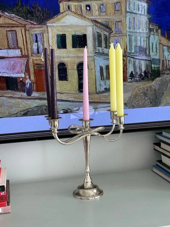 Five-Arm Silver Colored Candleholder with patina - Picture 2 of 8